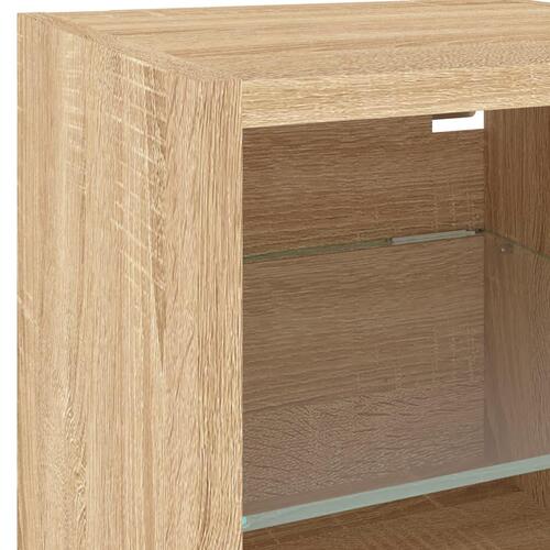 Væghængt tv-bord med LED-lys 30x28,5x30 cm sonoma-eg