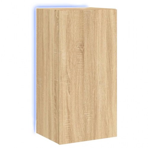 Væghængt tv-bord med LED-lys - sonoma-eg, 40,5 x 35 x 80 cm