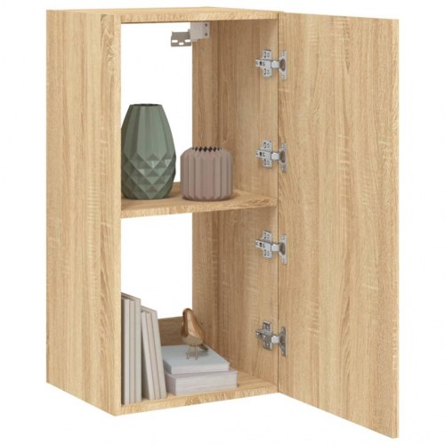 Væghængt tv-bord med LED-lys - sonoma-eg, 40,5 x 35 x 80 cm