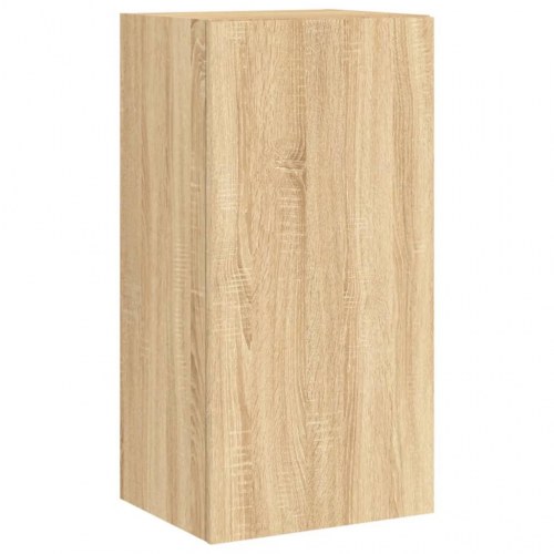 Væghængt tv-bord med LED-lys - sonoma-eg, 40,5 x 35 x 80 cm
