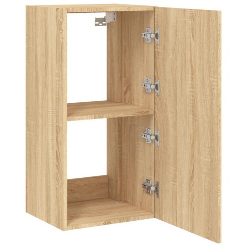 Væghængt tv-bord med LED-lys - sonoma-eg, 40,5 x 35 x 80 cm