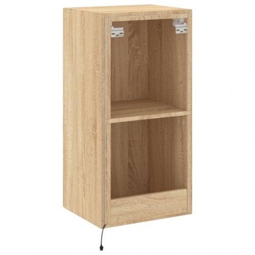 Væghængt tv-bord med LED-lys - sonoma-eg, 40,5 x 35 x 80 cm