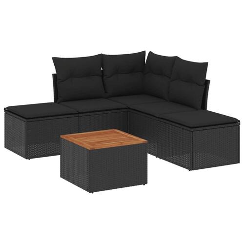 Sofasæt til haven 6 dele med hynder polyrattan sort