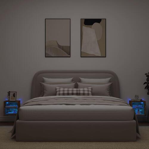 Væghængte tv-borde 2 stk. med LED-lys 30x28,5x30 cm røget eg