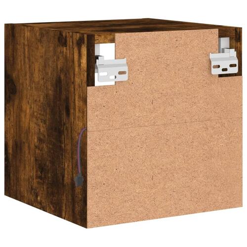 Væghængte tv-borde 2 stk. med LED-lys 30x28,5x30 cm røget eg
