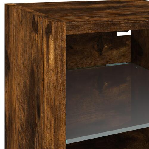 Væghængte tv-borde 2 stk. med LED-lys 30x28,5x30 cm røget eg
