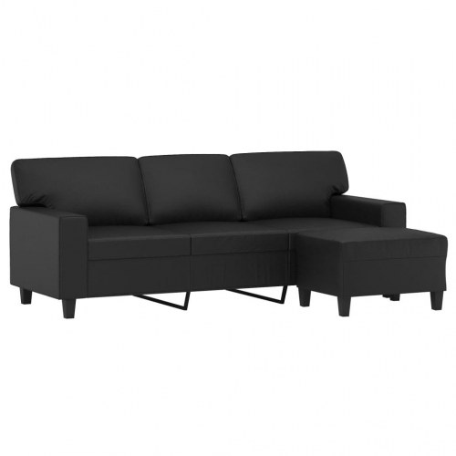 3-personers sofa med fodskammel 180 cm kunstlæder sort