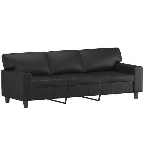 3-personers sofa med fodskammel 180 cm kunstlæder sort