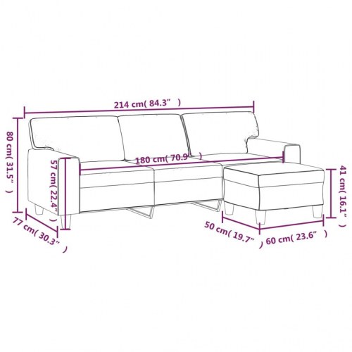 3-personers sofa med fodskammel 180 cm kunstlæder sort