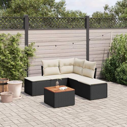 Sofasæt til haven 6 dele med hynder polyrattan sort