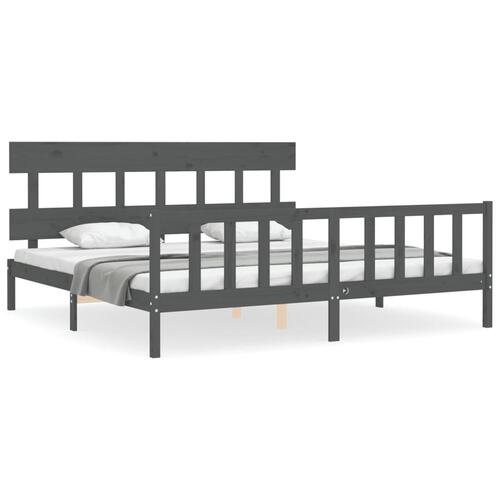 Sengeramme med sengegavl 200x200 cm massivt træ grå