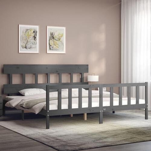 Sengeramme med sengegavl 200x200 cm massivt træ grå