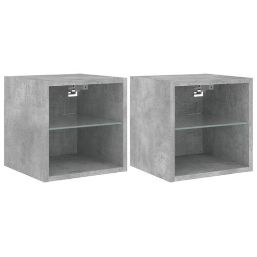 Væghængte tv-borde 2 stk. med LED-lys 30x28,5x30 cm betongrå