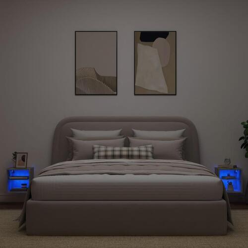 Væghængte tv-borde 2 stk. med LED-lys 30x28,5x30 cm betongrå
