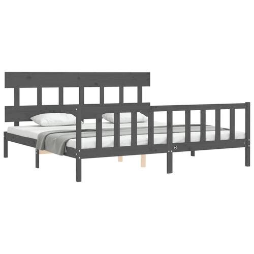 Sengeramme med sengegavl 200x200 cm massivt træ grå