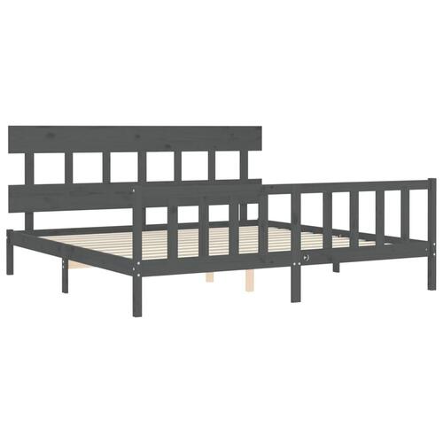 Sengeramme med sengegavl 200x200 cm massivt træ grå