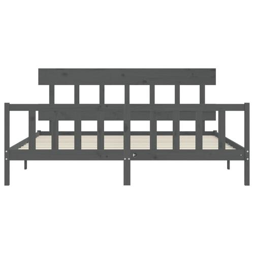 Sengeramme med sengegavl 200x200 cm massivt træ grå