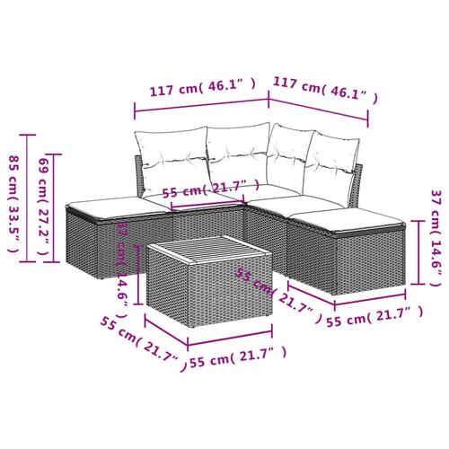 Sofasæt til haven 6 dele med hynder polyrattan sort