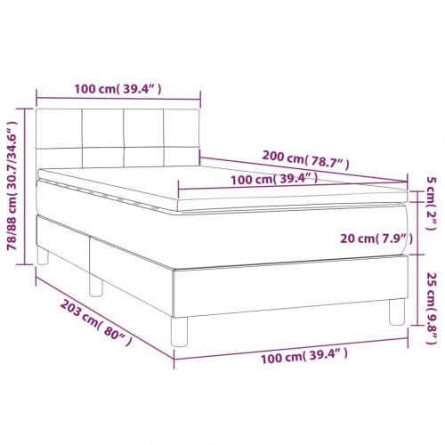 Kontinentalseng med madras 100×200 cm - stof, gråbrun
