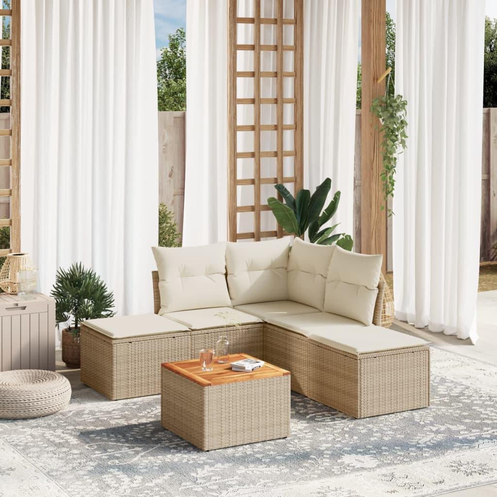 Sofasæt til haven 6 dele med hynder polyrattan beige