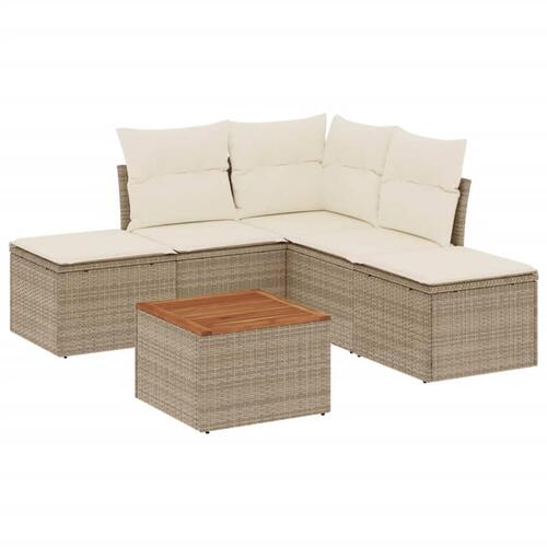 Sofasæt til haven 6 dele med hynder polyrattan beige