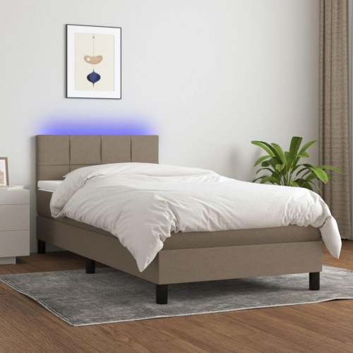 Kontinentalseng med LED-lys 100×200 cm - stof gråbrun