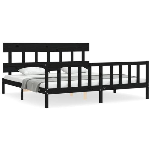 Sengeramme med sengegavl 200x200 cm massivt træ sort
