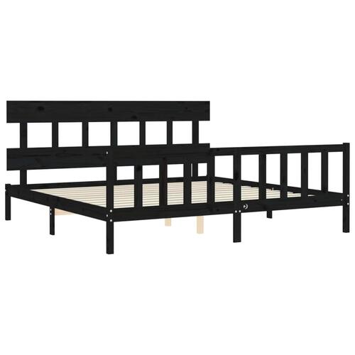 Sengeramme med sengegavl 200x200 cm massivt træ sort