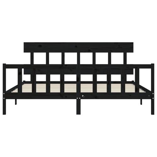 Sengeramme med sengegavl 200x200 cm massivt træ sort
