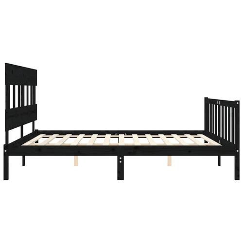Sengeramme med sengegavl 200x200 cm massivt træ sort