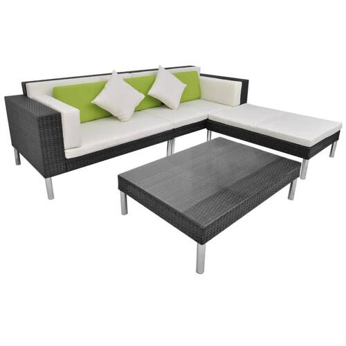 Haveloungesæt 4 dele med hynder polyrattan sort
