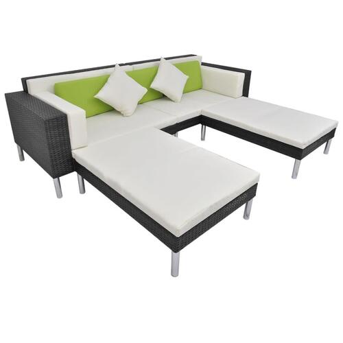 Haveloungesæt 4 dele med hynder polyrattan sort
