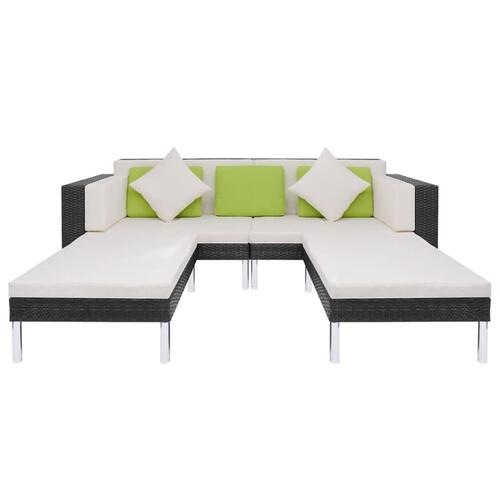 Haveloungesæt 4 dele med hynder polyrattan sort
