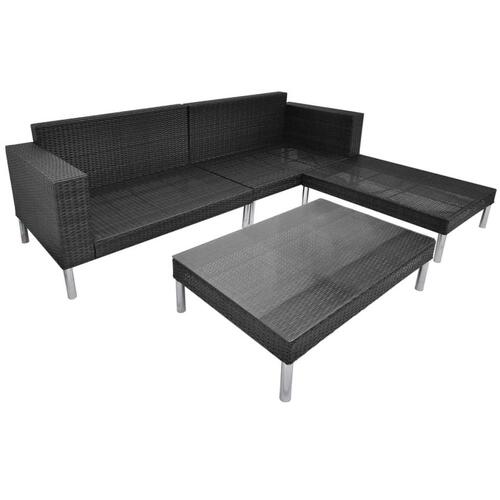 Haveloungesæt 4 dele med hynder polyrattan sort