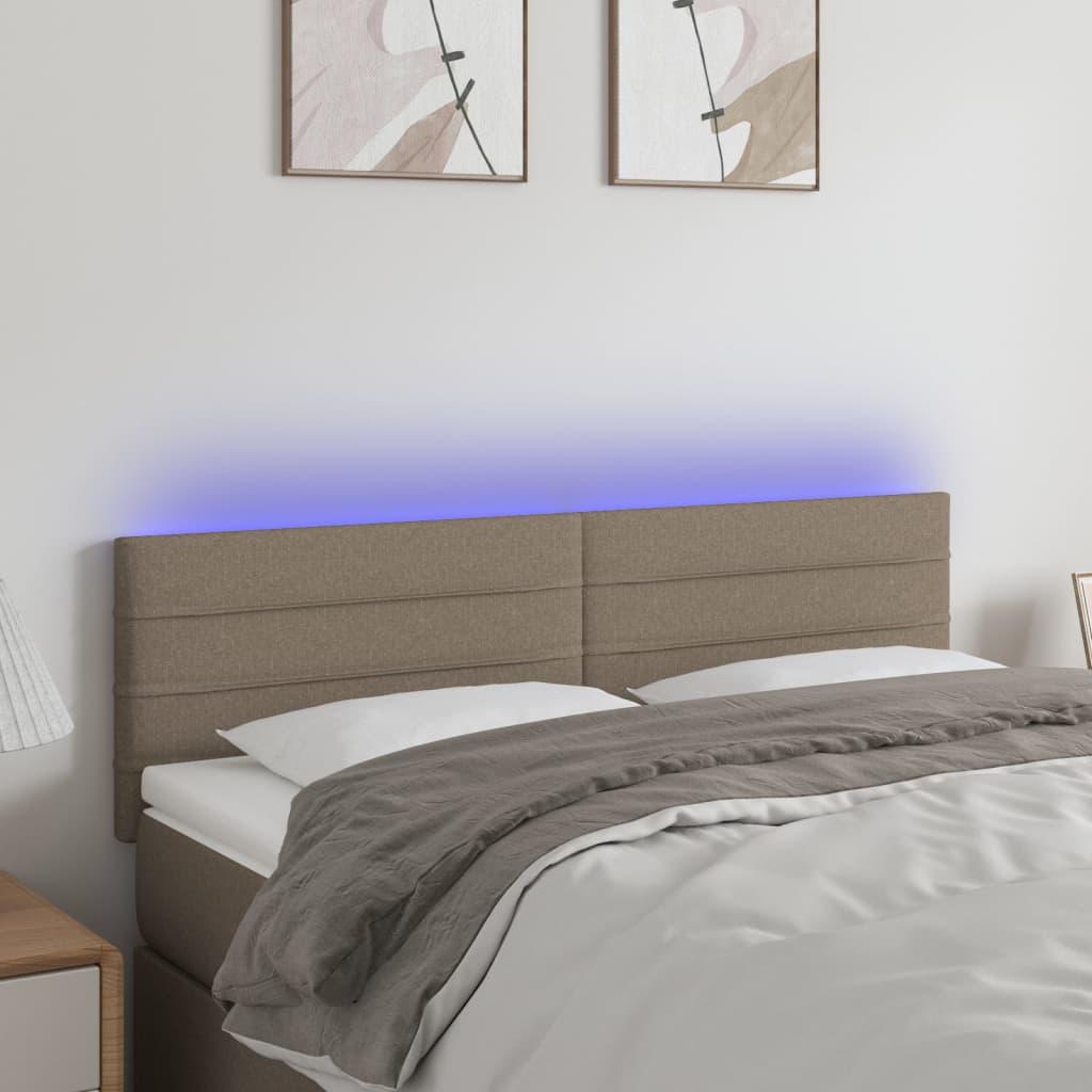 Sengegavl med LED-lys 144x5x78/88 cm stof gråbrun billede