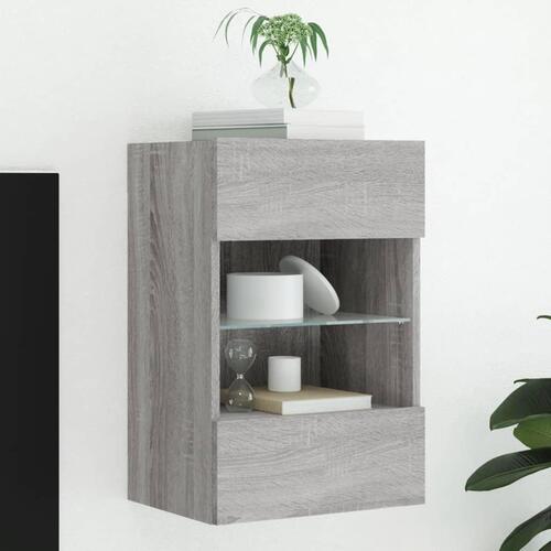 Væghængt tv-bord m. LED-lys 40x30x60,5 cm grå sonoma-eg