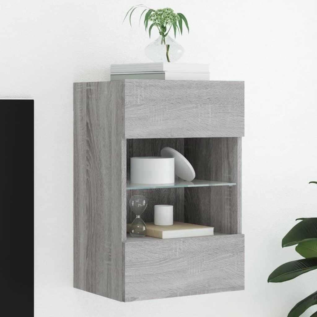 Væghængt tv-bord m. LED-lys 40x30x60,5 cm grå sonoma-eg