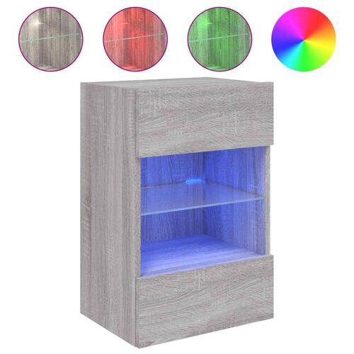 Væghængt tv-bord m. LED-lys 40x30x60,5 cm grå sonoma-eg