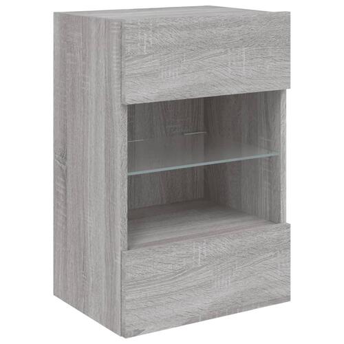 Væghængt tv-bord m. LED-lys 40x30x60,5 cm grå sonoma-eg