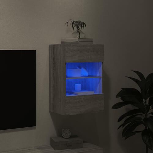 Væghængt tv-bord m. LED-lys 40x30x60,5 cm grå sonoma-eg