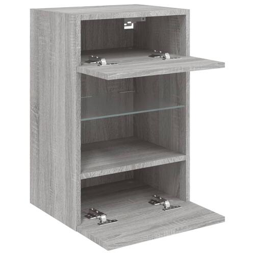 Væghængt tv-bord m. LED-lys 40x30x60,5 cm grå sonoma-eg