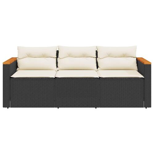 3-personers havesofa med hynder polyrattan sort