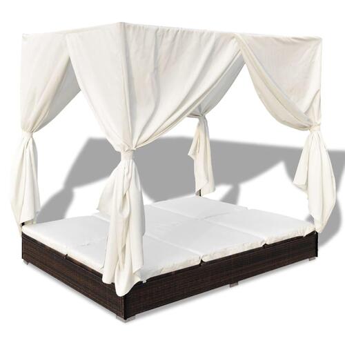 Solseng med gardiner polyrattan brun