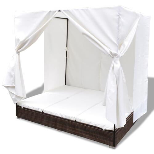Solseng med gardiner polyrattan brun