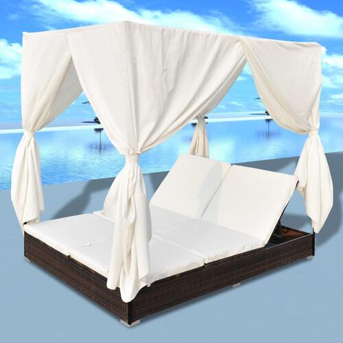 Solseng med gardiner polyrattan brun