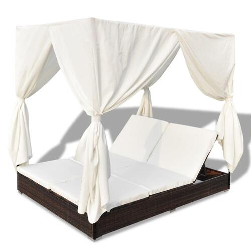 Solseng med gardiner polyrattan brun