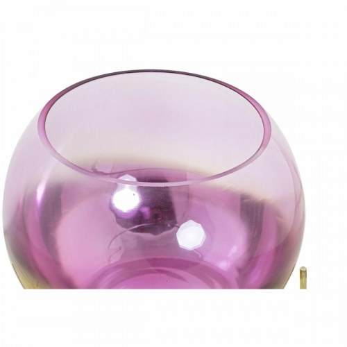 Fyrfadsstage i metal og krystal - pink/gylden, 19 × 19 × 20,5 cm