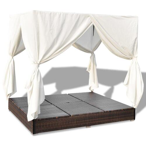 Solseng med gardiner polyrattan brun