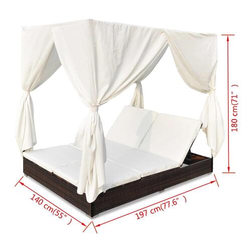 Solseng med gardiner polyrattan brun