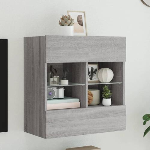 Væghængt tv-bord m. LED-lys 58,5x30x60,5 cm grå sonoma-eg